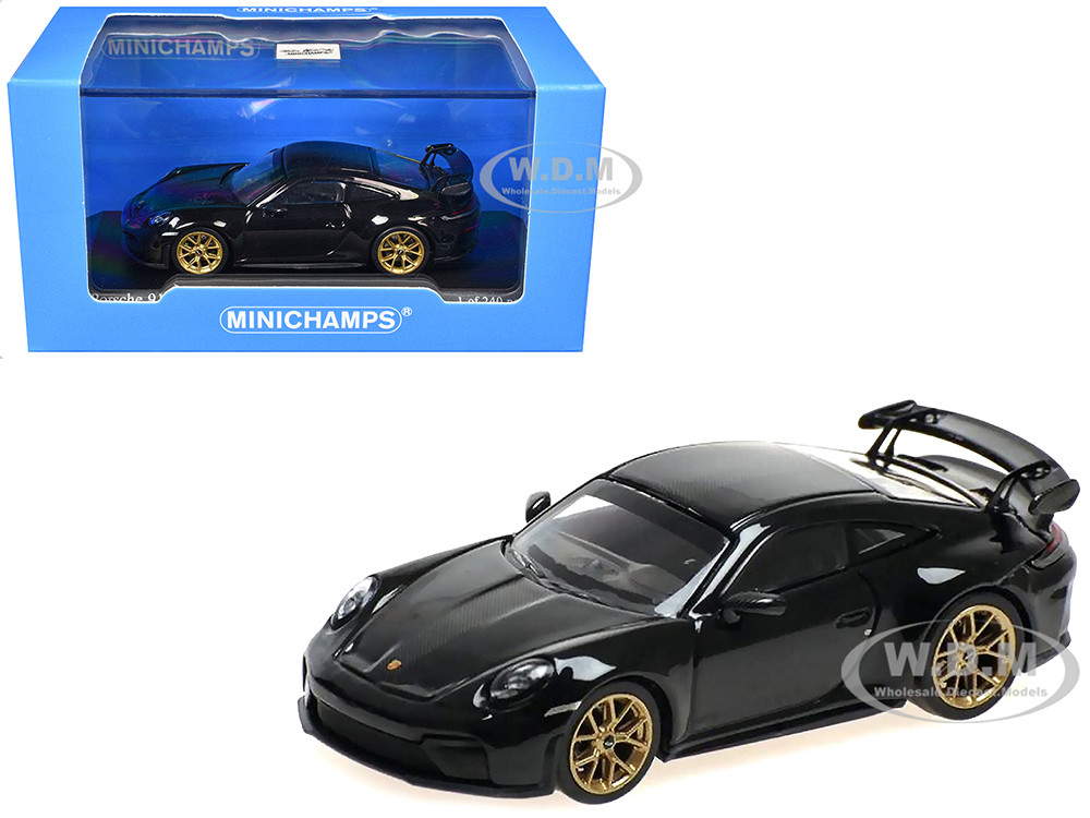 2025 Porsche 911 (992.2) GT3 Weissach Package Black with Carbon Stripe Limited Edition to 240 pieces Worldwide 1/64 Diecast Model Car by Minichamps diecast model