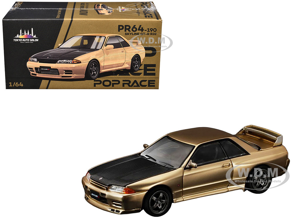 Skyline GT-R R32 RHD (Right Hand Drive) Chrome Gold with Carbon Hood "Tokyo Auto Salon 2025" 1/64 Diecast Model Car by Pop Race diecast model
