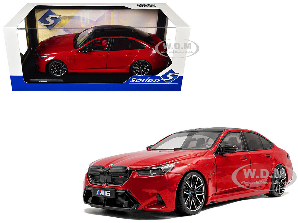 2025 BMW M5 Fire Red with Black Top 1/18 Diecast Model Car by Solido diecast model