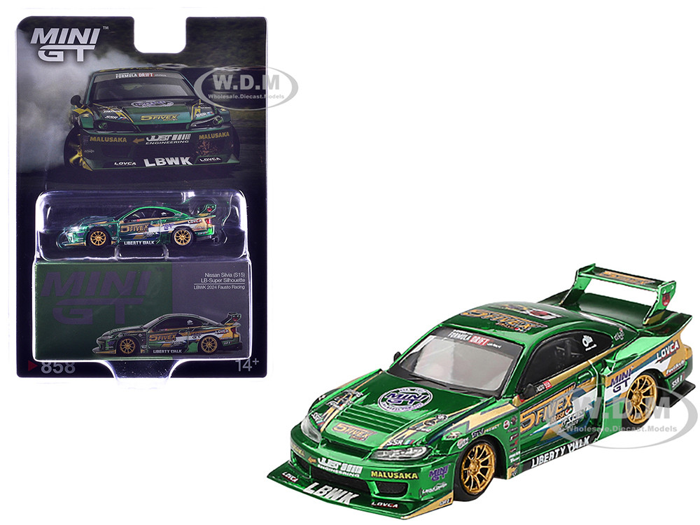 Nissan Silvia (S15) LB-Super Silhouette RHD (Right Hand Drive) "Fausto Racing 2024" Green Metallic Limited Edition 1/64 Diecast Model Car by Mini GT diecast model