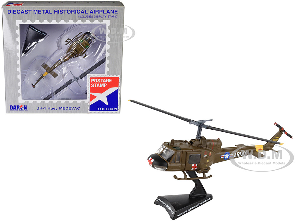 Bell UH-1 Iroquois "Huey" Helicopter "MEDEVAC" United States Army 1/87 (HO) Diecast Model by Postage Stamp diecast model
