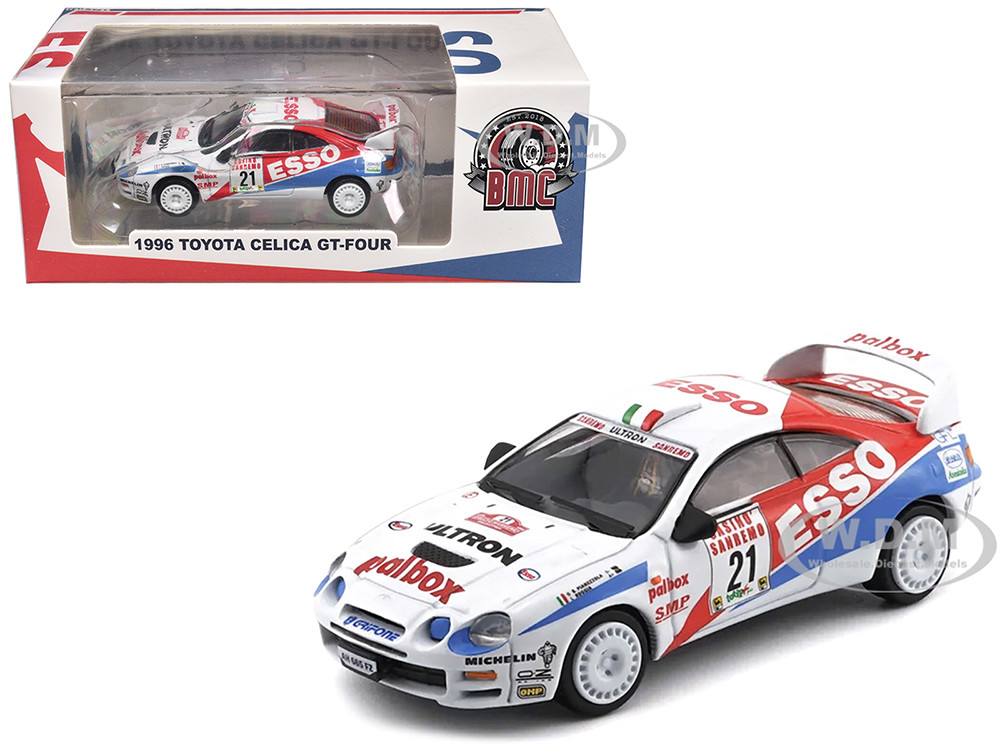 Toyota Celica GT-Four #21 Gilberto Pianezzola - Loris Roggia "Rallye Sanremo - Rallye d'Italia" (1996) with Extra Wheels 1/64 Diecast Model Car by BM Creations diecast model