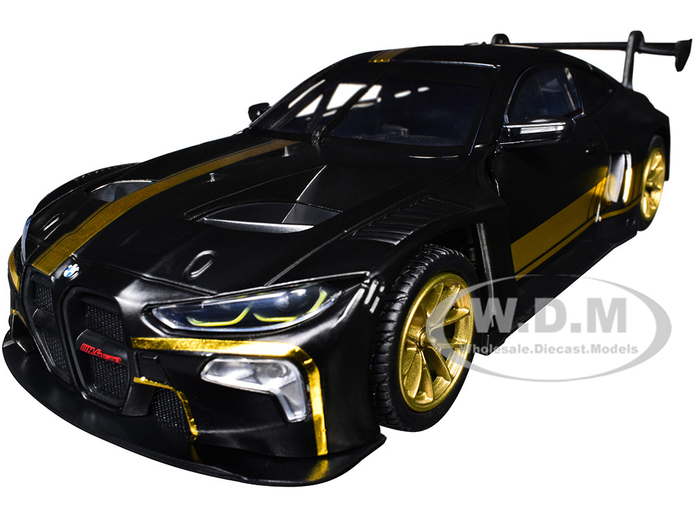 BMW M4 GT3 Matt Black with Gold Stripes "Midnight Eclipse" Series 1/24 Diecast Model Car by Motormax diecast model