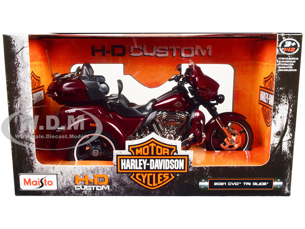 2021 Harley Davidson CVO Tri Glide Motorcycle Dark Red Metallic "H-D Custom" 1/12 Diecast Model by Maisto diecast model
