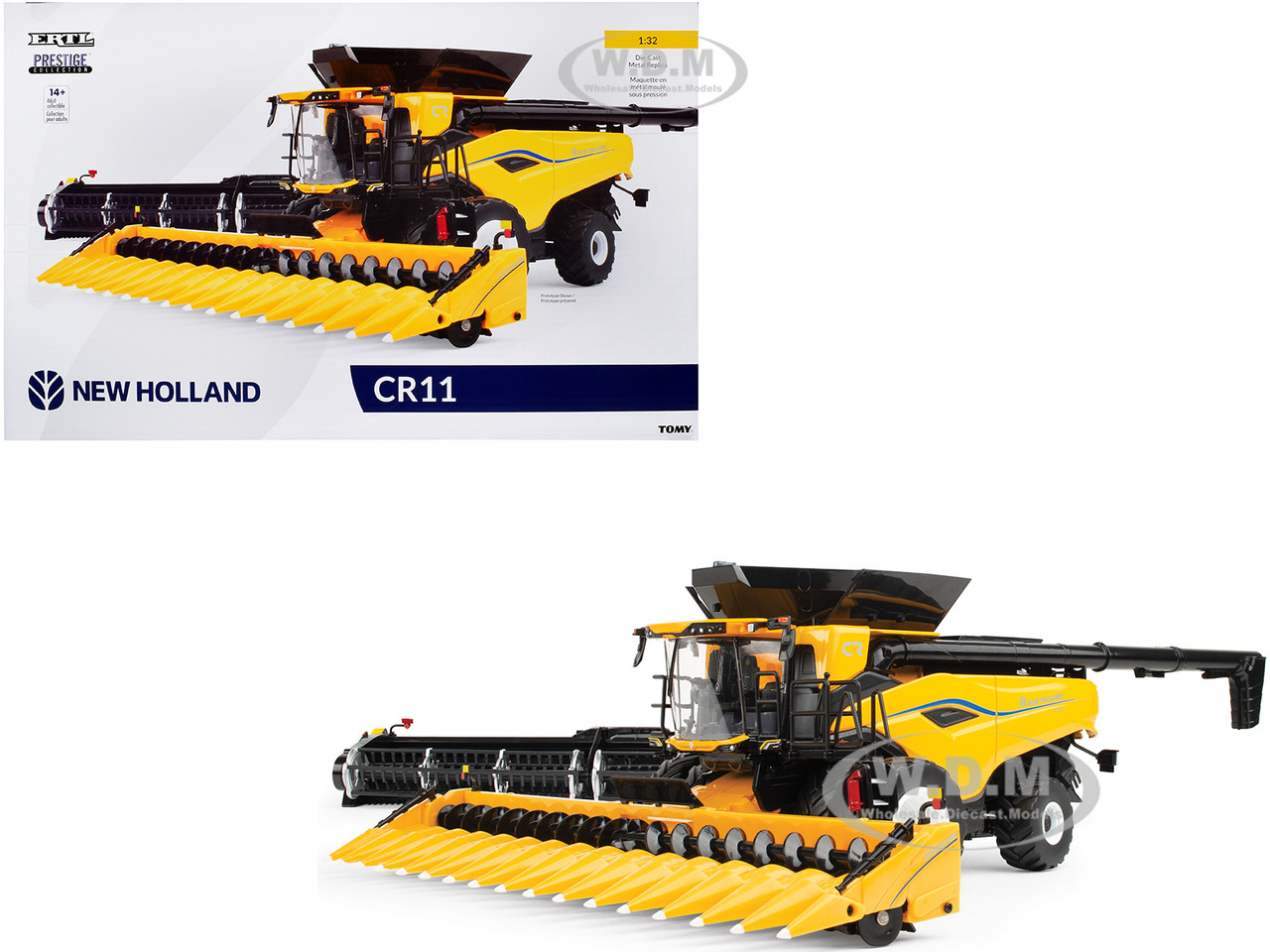 New Holland CR11 Combine with 16-Row Corn Head and Draper Grain Head Yellow "Prestige Collection" Series 1/32 Diecast Model by ERTL TOMY diecast model