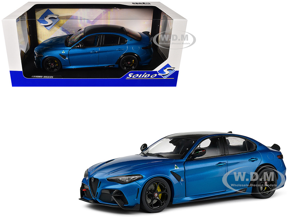 2022 Alfa Romeo Giulia GTA Anodized Blue Metallic with Carbon Top 1/18 Diecast Model Car by Solido diecast model