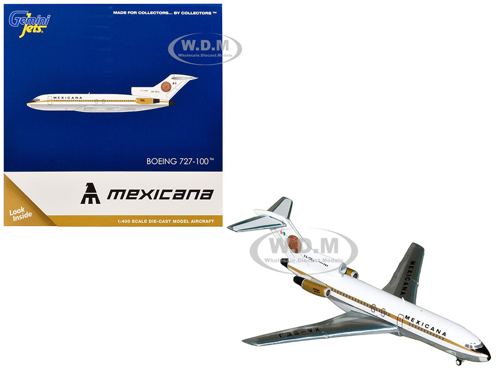 Boeing 727-100 Commercial Aircraft "Mexicana de Aviacion" (XA-SEJ) White with Gold Stripes 1/400 Diecast Model Airplane by GeminiJets diecast model
