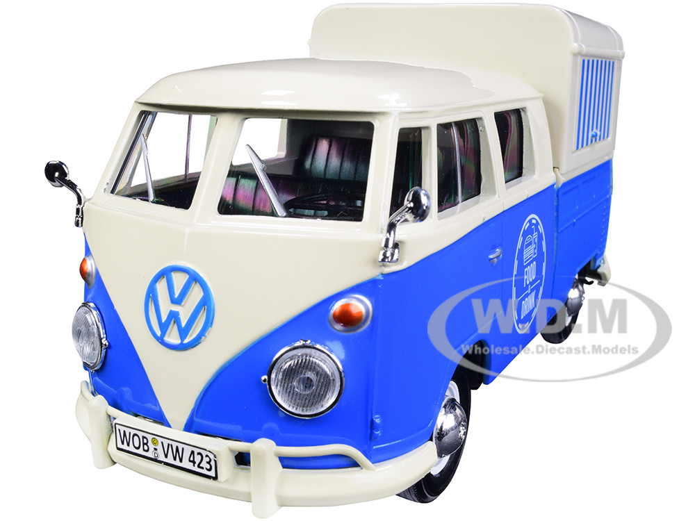 Volkswagen Type 2 (T1) Pickup Food Truck Cream and Blue 1/24 Diecast Model Car by Motormax diecast model