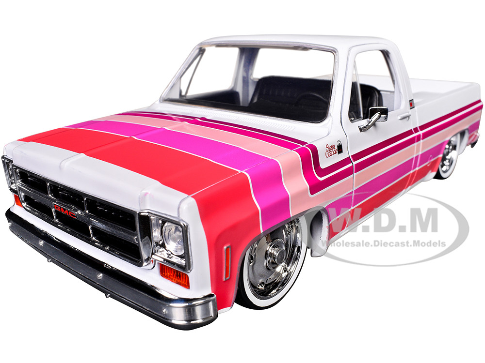 1976 GMC Sierra Grande 15 Pickup Truck White with Stripes Limited Edition to 9250 pieces Worldwide 1/24 Diecast Model Car by M2 Machines diecast model