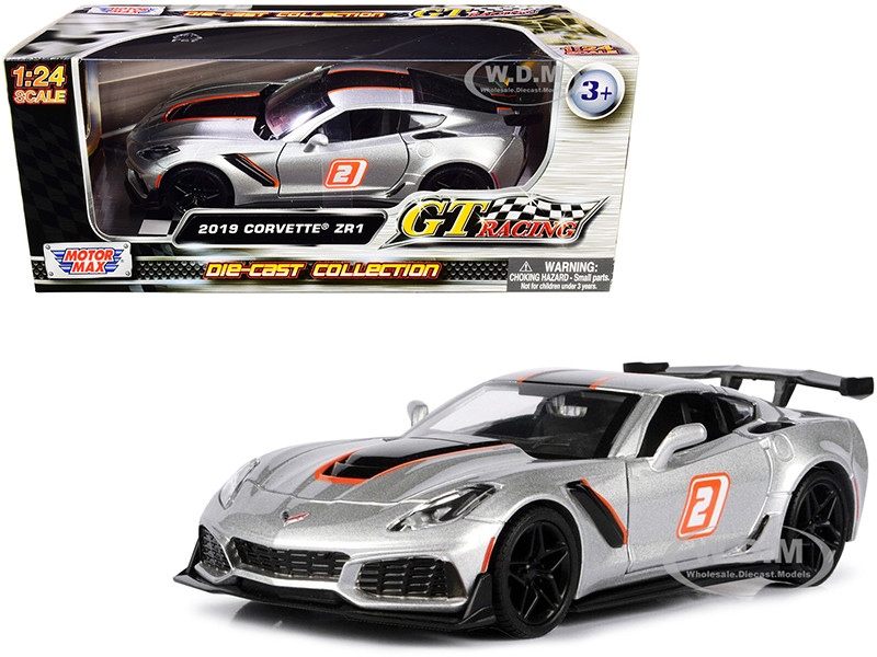 2019 Chevrolet Corvette ZR1 #2 Silver with Black and Orange Stripes "GT Racing" Series 1/24 Diecast Model Car by Motormax diecast model