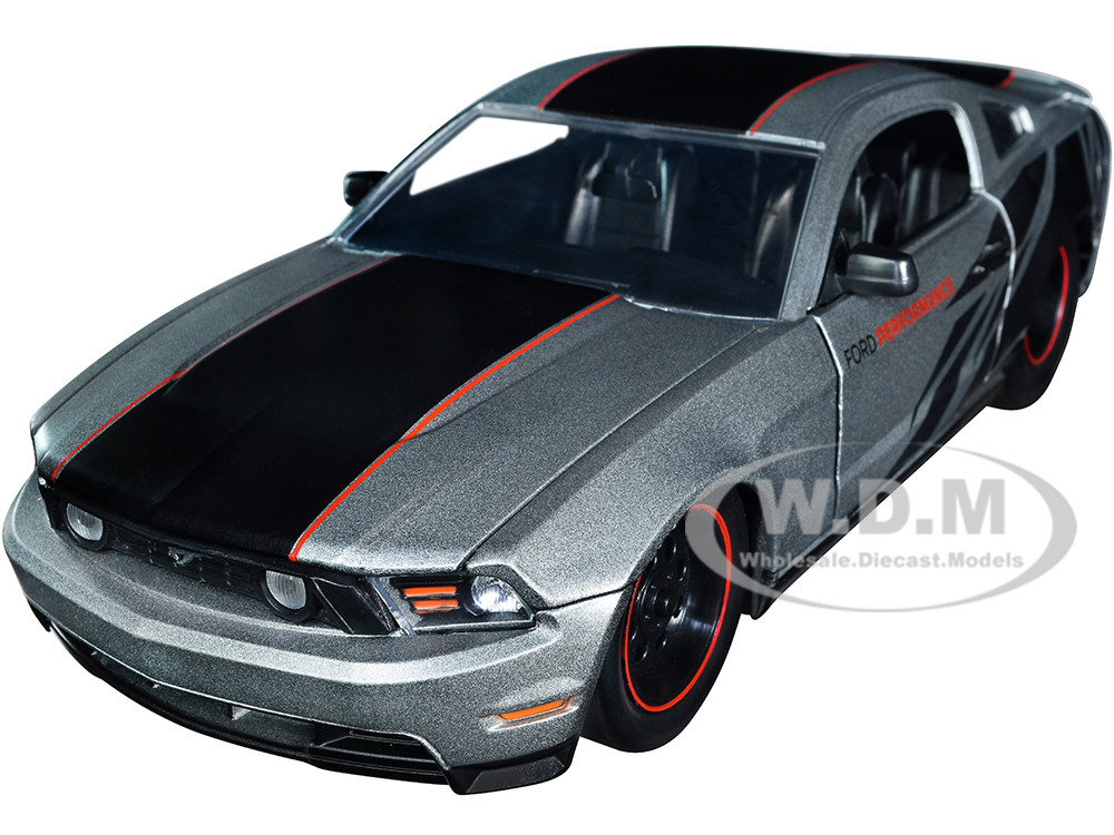 2010 Ford Mustang GT Matt Gray Metallic with Black Graphics and Stripes "Ford Performance" "Bigtime Muscle" Series 1/24 Diecast Model Car by Jada diecast model