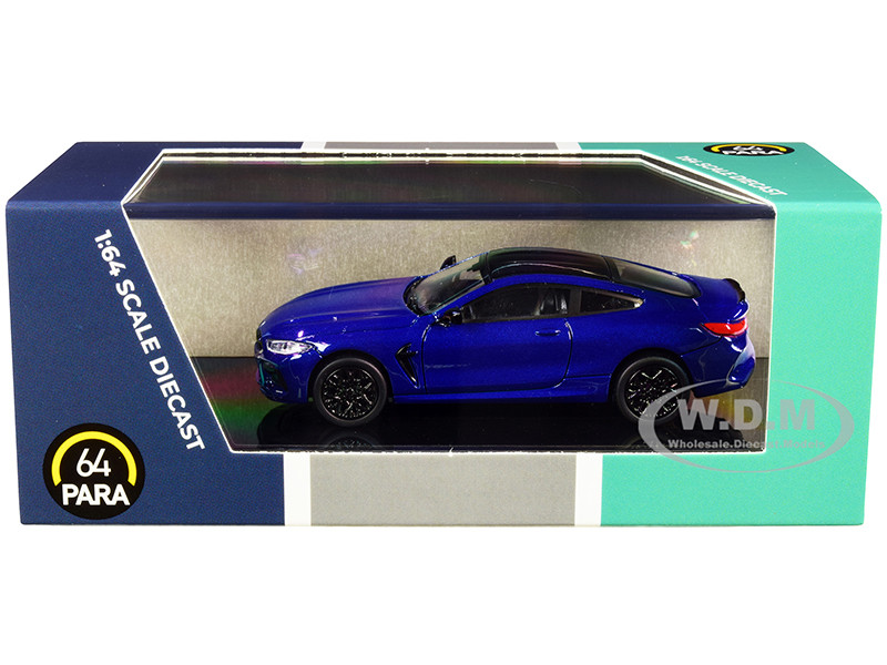 BMW M8 Coupe Marina Bay Blue Metallic with Black Top 1/64 Diecast Model Car by Paragon Models diecast model