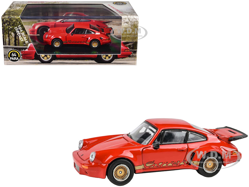 Porsche 911 Carrera RSR 3.0 Guards Red with Gold Stripes and Wheels 1/64 Diecast Model Car by Paragon Models diecast model