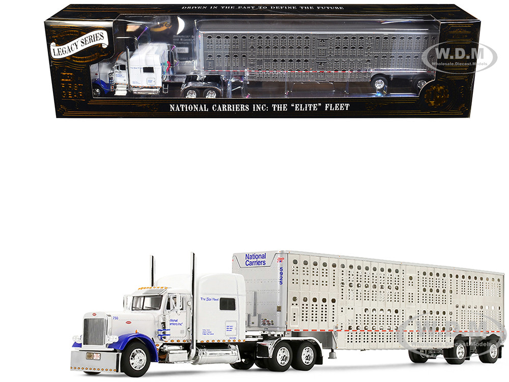 Peterbilt 379 with 70" Mid-Roof Sleeper and Wilson Silverstar Livestock Trailer "National Carriers" White "Legacy Series #5" 1/64 Diecast Model by DCP/First Gear diecast model