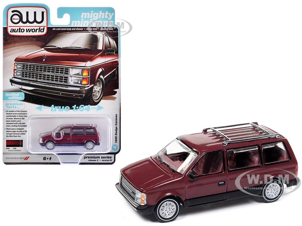 1985 Dodge Caravan Van Crimson Red and Black "Mighty Minivans" Series 1/64 Diecast Model Car by Auto World diecast model