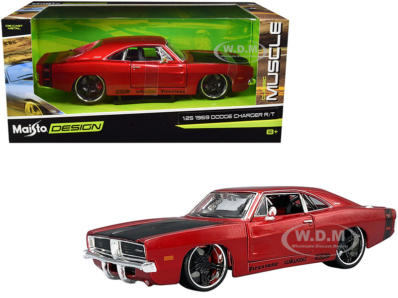 1969 Dodge Charger R/T Red Metallic with Black Hood and Black Stripes "Classic Muscle" 1/25 Diecast Model Car by Maisto diecast model