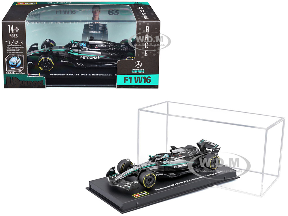 Mercedes-AMG F1 W16 E Performance #63 George Russell Formula One F1 "World Championship" (2025) with Display Case 1/43 Diecast Model Car by Bburago diecast model