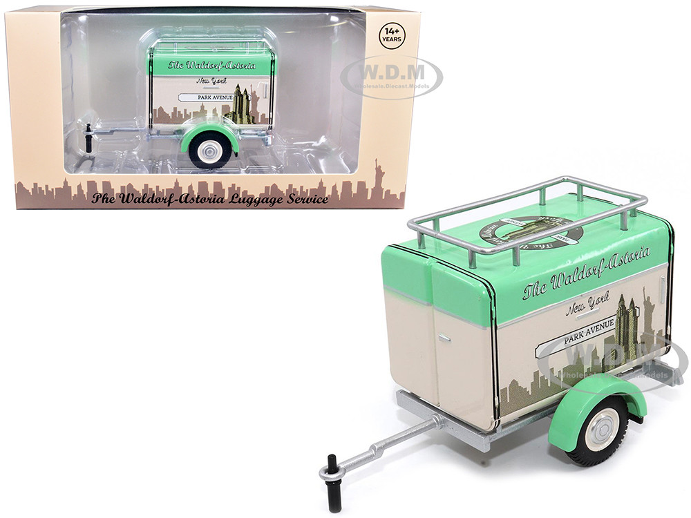 Travel Trailer Beige with Light Green Top "The Waldorf-Astoria Luggage Service New York - Park Avenue" 1/24 Diecast Model Car by Motor City Classics diecast model