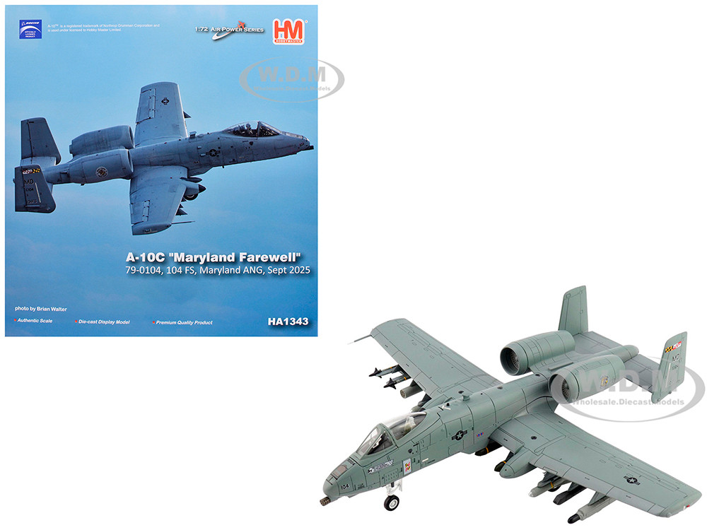 Fairchild Republic A-10C Thunderbolt II Attack Aircraft "80-0283, Maryland Farewell, 104 FS, Maryland ANG" (2025) United States Air Force "Air Power Series" 1/72 Diecast Model by Hobby Master diecast model