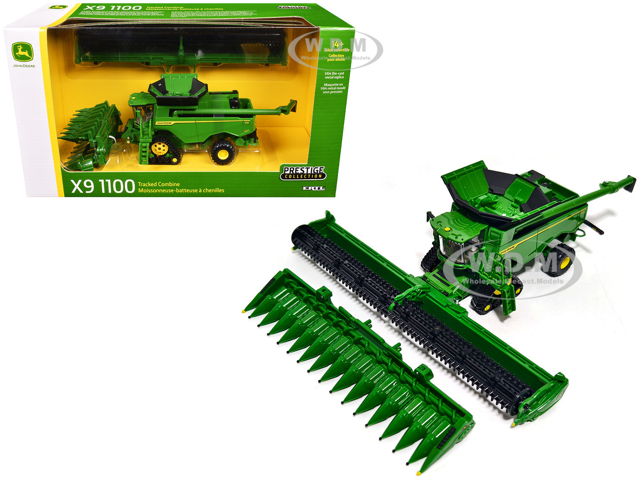 John Deere X9 1100 Tracked Combine with 16-Row Corn Head and Draper Grain Head Green "Prestige Collection" 1/64 Diecast Model by ERTL TOMY diecast model