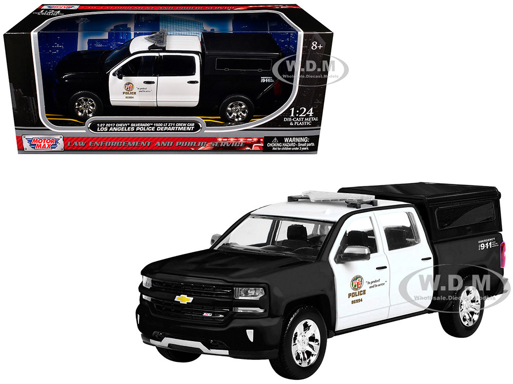 2017 Chevrolet Silverado 1500 LT Z71 Crew Cab Pickup Truck "Los Angeles Police Department" Black and White "Law Enforcement and Public Service" Series 1/27 Diecast Model Car by Motormax diecast model