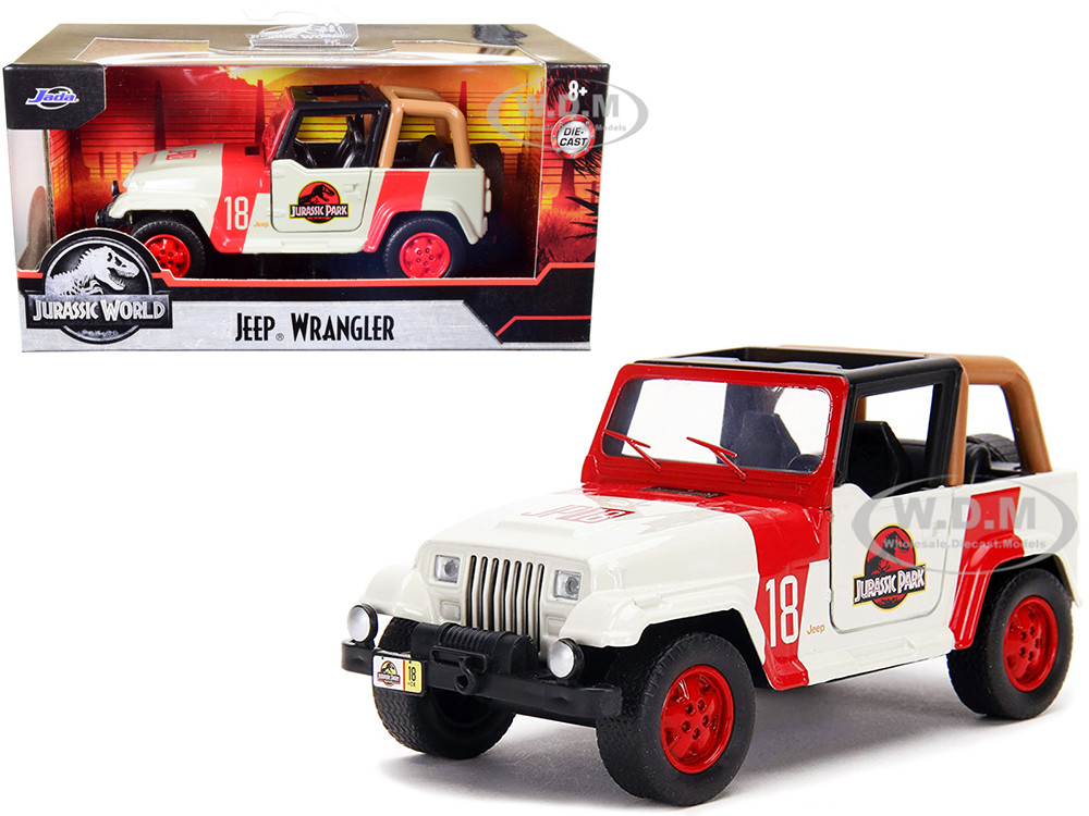 Jeep Wrangler #18 "Jurassic Park" Red and Beige "Jurassic World" 1/32 Diecast Model Car by Jada diecast model