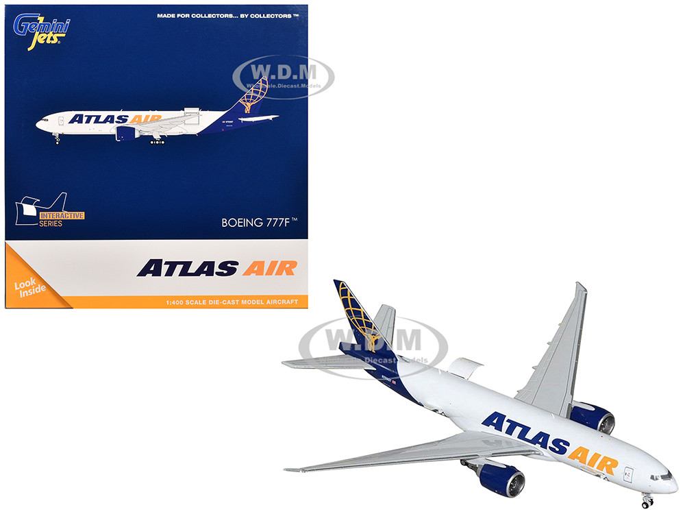 Boeing 777-200LRF Commercial Aircraft "Atlas Air" (N703GT) White with Blue Tail "Interactive Series" 1/400 Diecast Model Airplane by GeminiJets diecast model