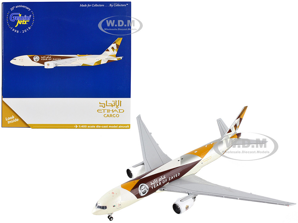 Boeing 777F Commercial Aircraft "Etihad Cargo - Year of Zayed" White with Graphics 1/400 Diecast Model Airplane by GeminiJets diecast model