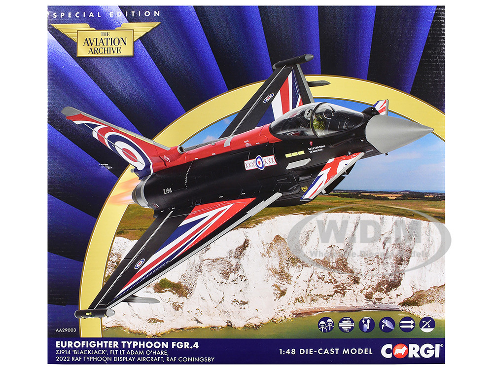 Eurofighter Typhoon FGR4 Aircraft "Blackjack, RAF Typhoon Display Aircraft" (2022) British Royal Air Force "The Aviation Archive" Series 1/48 Diecast Model by Corgi diecast model