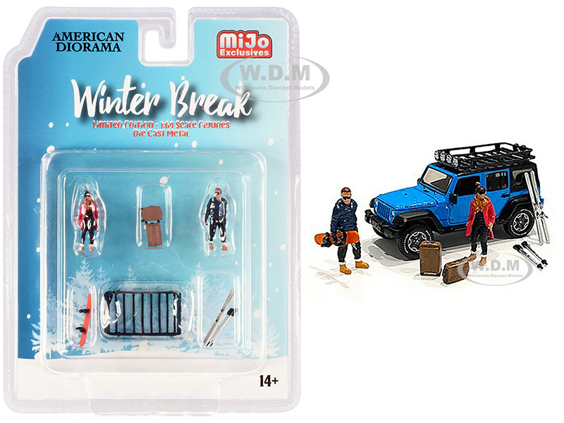 "Winter Break" Diecast Set of 6 pieces (2 Figurines and 4 Accessories) for 1/64 Scale Models by American Diorama diecast model
