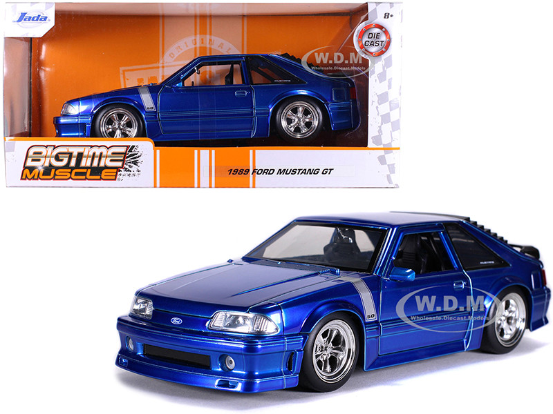 1989 Ford Mustang GT 5.0 Candy Blue with Silver Stripes "Bigtime Muscle" 1/24 Diecast Model Car by Jada diecast model