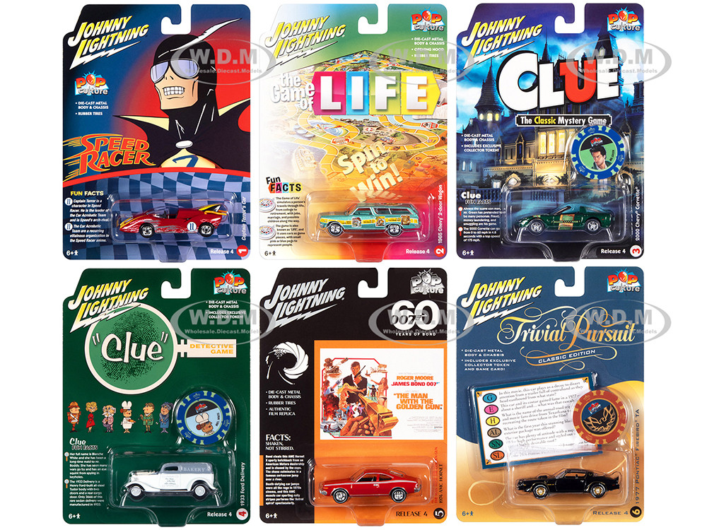 Pop Culture 2022 Set of 6 Cars Release 4 1/64 Diecast Model Cars by Johnny Lightning diecast model