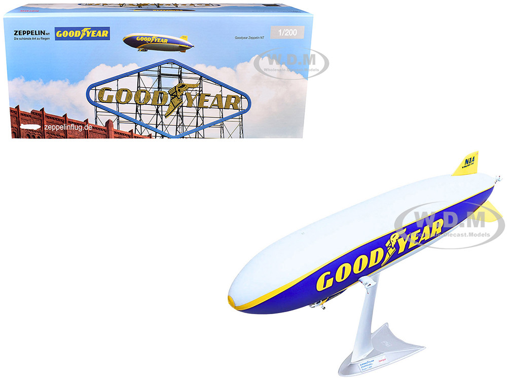 Zeppelin NT Aircraft "Goodyear Blimp - Wingfoot One" (N1A) Gray and Blue with Yellow Stripes 1/200 Diecast Model Airplane by Herpa diecast model