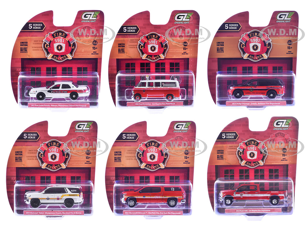 "Fire & Rescue" Series #5 Set of 6 Cars 1/64 Diecast Model Cars by Greenlight diecast model