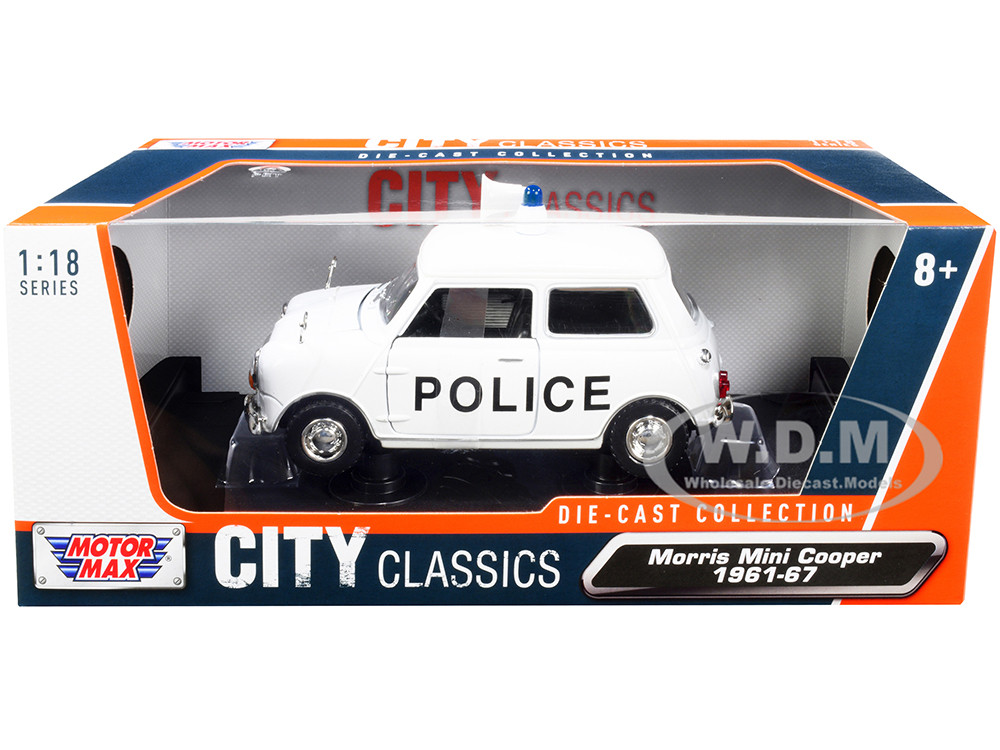 1961-1967 Morris Mini Cooper RHD (Right Hand Drive) "Police" White "City Classics" Series 1/18 Diecast Model Car by Motormax diecast model