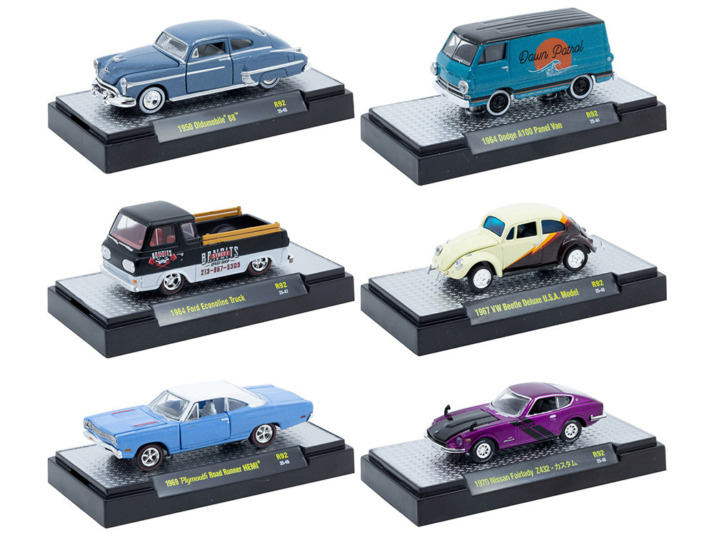 "Auto Meets" Set of 6 Cars IN DISPLAY CASES Release 92 Limited Edition 1/64 Diecast Model Cars by M2 Machines diecast model
