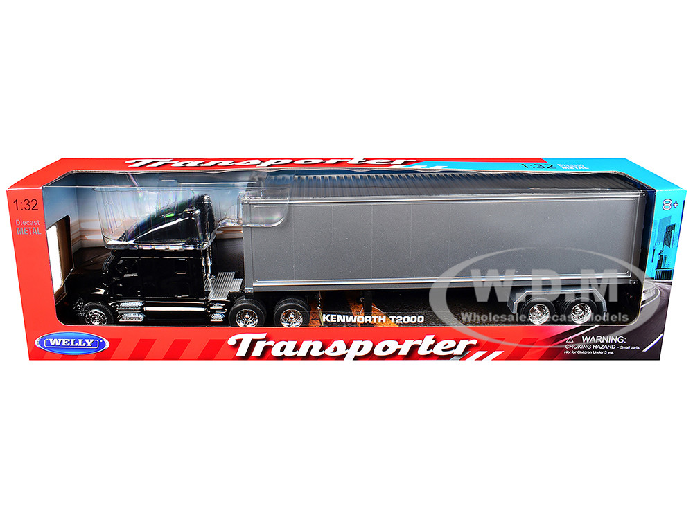 Kenworth T2000 Truck Black with Gray Container "Transporter" Series 1/32 Diecast Model by Welly diecast model