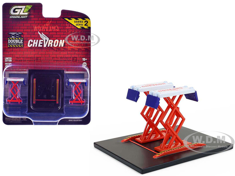 Automotive Double Scissor Lift "Chevron" White and Red "Double Scissor Lifts" Series 2 1/64 Diecast Model by Greenlight diecast model