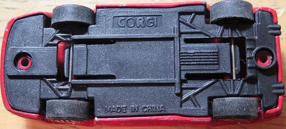 An improperly made Ferrari Testarossa model (Chassis), a model car by Corgi toys