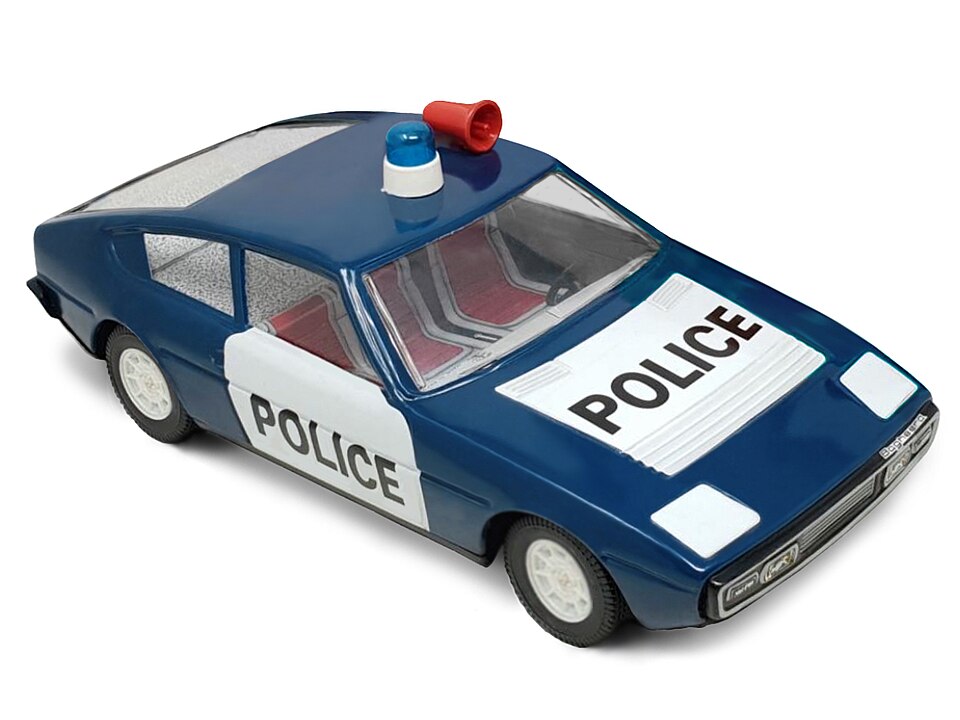 Matra-Simca-Bagheera-Joustra-Police-en-tole-lithographiee-Longueur-28cm, a model car by Joustra