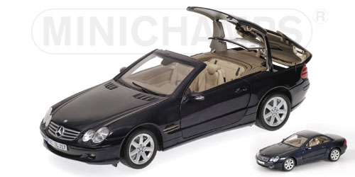 MERCEDES BENZ SL R230 – WITH OPERATING ROOF – 2001 – DARK BLUE 1:18 model