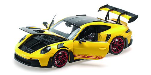 PORSCHE 911 (992) GT3RS – 2024 – YELLOW W/WEISSACH PACKAGE W RED WHEELS 1:18 model