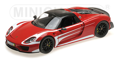 PORSCHE 918 SPYDER – 2013 – W/ WEISSACH PACKAGE – RED W/ WHITE STRIPES L.E. 300 pcs. 1:18 model