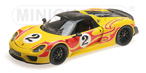 PORSCHE 918 SPYDER – 2013 – W/ WEISSACH PACKAGE – YELLOW W/ RED STRIPES L.E. 300 pcs. 1:18 model