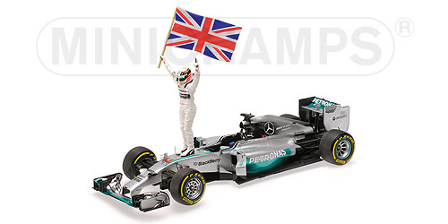 MERCEDES AMG PETRONAS F1 TEAM W05 – HAMILTON – WINNER ABU DHABI GP 2014 W.STANDING FIGURINE A. FLAG L.E. 2014 pcs. 1:18 model