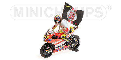 DUCATI DESMOSEDICI GP 11.2 – VALENTINO ROSSI – MOTOGP 2011 – ‘TRIBUTE TO MARCO’ – W/ FIGURINE W/ FLA L.E. 1558 pcs. 1:12 model