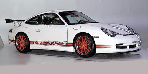 PORSCHE 911 GT3 RS – 2002 – WHITE W/RED STRIPES 1:18 model