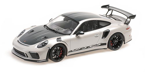 PORSCHE 911 GT3RS (991.2) – 2019 – SILVER W/ WEISSACH PACKAGE W/WORDING W/ BLACK WHEELS 1:18 model