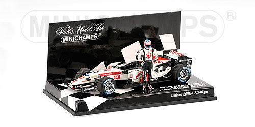 HONDA F1 RACING RA106 – JENSON BUTTON – 1ST WIN HUNGARY GP 2006 – WITH STANDING FIGURINE L.E. 7344 pcs. 1:43 model