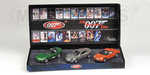 SET 3 CARS (ASTON MARTIN + FORD THUNDERBIRD + JAGUAR XKR) – JAMES BOND – ‘DIE ANOTHER DAY’ 1:43 model